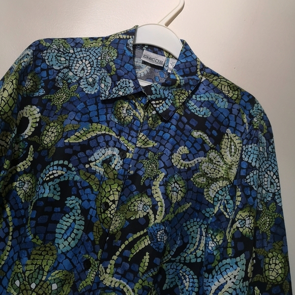 Chico's Silk Blouse Very Colorful Mozaic Flowers Contemporary Modern Style - Picture 7 of 13